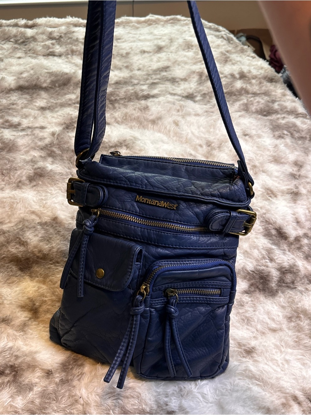 Montana West Deep Blue Multi-Zip Crossbody Bag